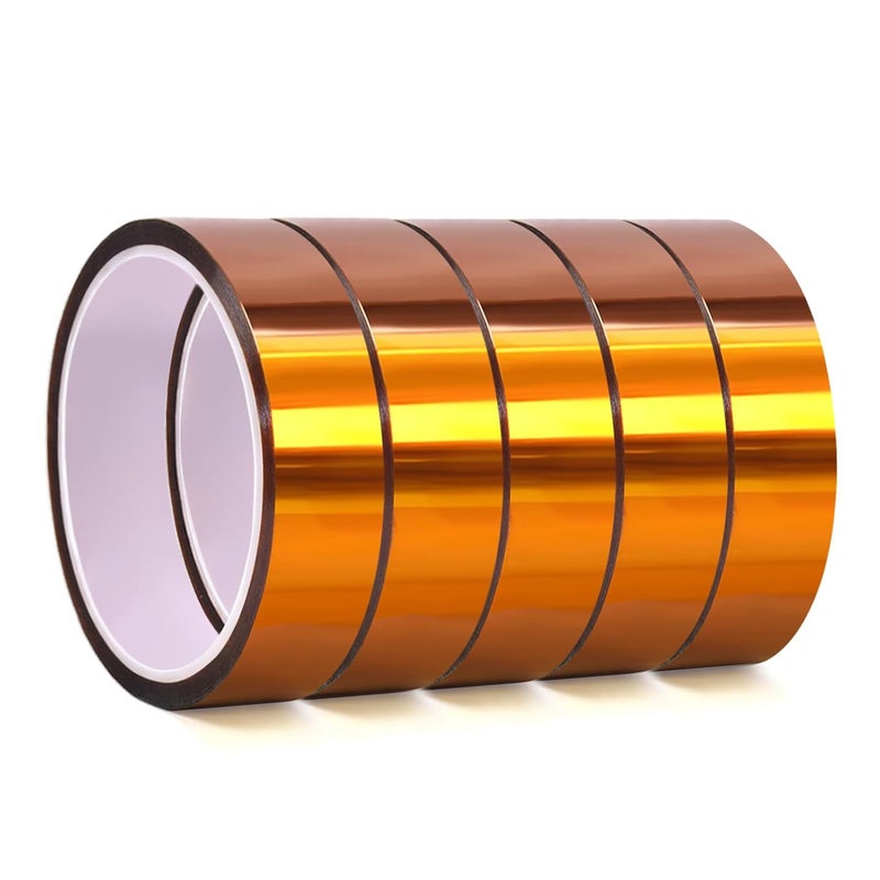 QILIMA Polyimide Tape High Temperature Resistant, Heat Transfer & Sublimation Tape for Heat Press, Thermal Insulation, Industrial Sealing, 5 Pack 1inch x 33m(108ft) - Image 1